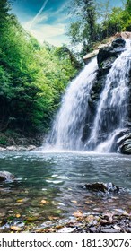 Long Exposure Waterfalls In Sakarya Turkey, Long Exposure Mountain Waterfall Vertical Scene, Waterfall In Mountains, Mountain Waterfall, Hidden Waterfall In Tropical Jungle In Turkey