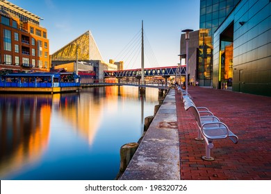 Long exposure of the Waterfront Promenade and the National Aquarium in Baltimore, Maryland.