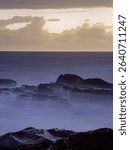 Long expsure seascape at dusk, northern portuguese coast during winter