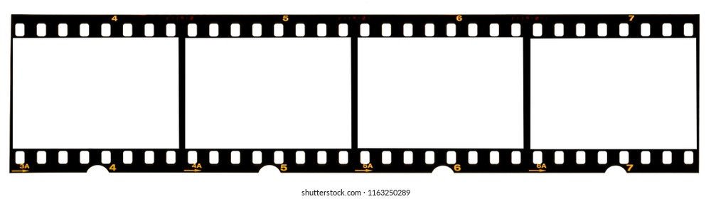 long film strip, blank photo frames, free space for your pictures, real high-res 35mm film strip scan with signs of usage on white background - Shutterstock ID 1163250289