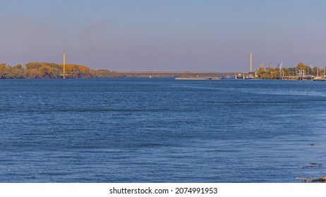 Long Gas Pipeline Bridge Over Danube River