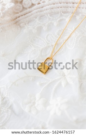 Long Gold Lock Pendent Necklace