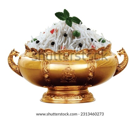 Long grain premium basmati rice with golden antique bowl 