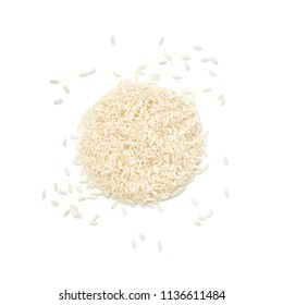 Long Grain Rice Shaped In The Form Of A Circle. Overhead Close Up View, Isolated On White Background