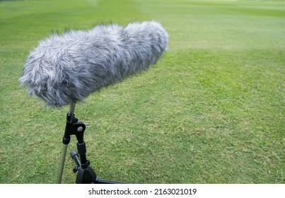 The long gun microphone on the soccer field, microphone for live events, Recording devices is placed around the football field to provide full sound.