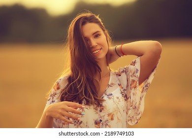 Long Hair Warm Tone Portrait Summer Country Side Outdoor Activity Beautiful Model