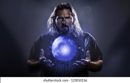 Long Haired White Male With A Mystical Glowing Orb To Signify Power, Magic, Spirituality And So Forth