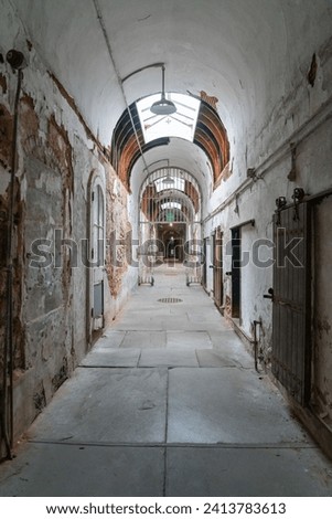 A Long Hallway at Eastern State Penitentiary, Prison in Philadelphia, Pennsylvania, USA