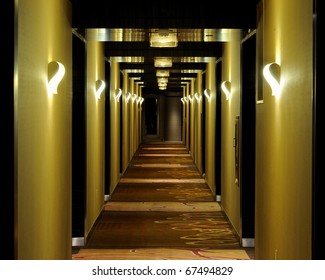 Long Hallway Of A Hotel