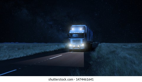 Long Haul overnight Trucking Logistics on a dark country highway road in South African Farmland region