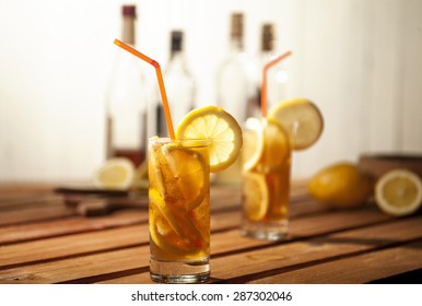 Long Island Ice Tea Cocktail Isolated On White Background