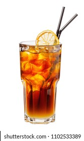 Long Island Iced Tea. Alcohol Cocktail Isolated On White Background