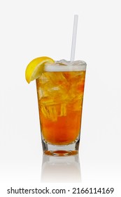 Long Island Iced Tea In A Pint Glass Isolated On White Backgorund With Clipping PATH