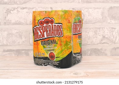 Long Island, New York, USA - September 22, 2020: Four pack of Desperados original (5.9 percent alcohol) Aromatisized Beer with Tequila (Cerveza Aromatizada con Tequila) is a Heineken product.