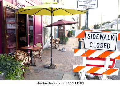 Long Island, New York, USA-July 17, 2020 Outside Dining Area At A Restaurant 