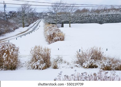 Long Island, NY, Suffolk County, Hamptons, United States - January 6, 2017: Streets Of Hamptons After The Snow Storm.