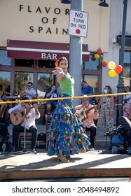 Long Island, NY USA-September 19, 2021 A Flamingo Dancer Preforming At A Street Fair 