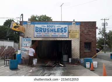 LONG ISLAND, UNITED STATES - Jun 16, 2018: An Exterior View Of A Carwash Building On A Long Island New York