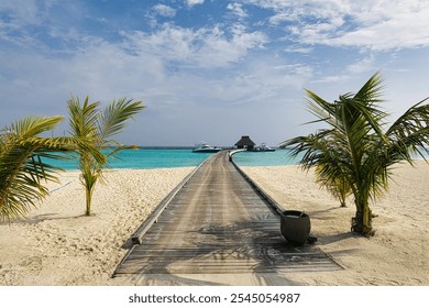 Long jetty going far into Indian ocean. Maldives islands - Powered by Shutterstock