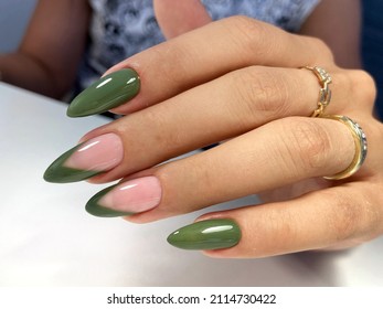 Long Nails Manicure French Khaki Color 