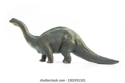 Long Necked Dinosaur Eating Plants Brontosaurus In Form Classic Style On White Background.