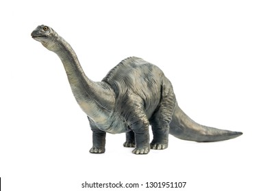 Long Necked Dinosaur Eating Plants Brontosaurus In Form Classic Style On White Background.