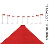 long open perspective red carpet with indonesia flags isolated on white background