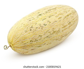 Long oval melon isolated on white background. Uzbek Russian melon with clipping path. Full depth of field. - Shutterstock ID 2185819621