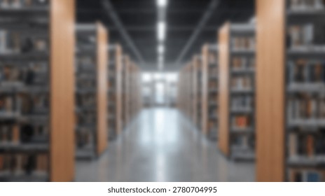 A long perspective shot inside a library, showcasing rows of bookshelves filled with books. The image captures the essence of knowledge and learning.