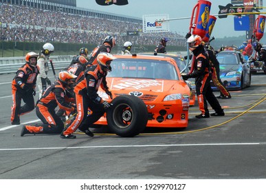 Long Pond, PA, USA - August 7, 2011:  NASCAR Driver Joey Logano Makes A Pit Stop During The 2011 NASCAR Good Sam RV Insurance 500 At Pocono Raceway In Pennsylvania.