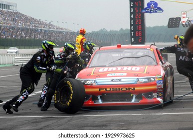 Long Pond, PA, USA - August 7, 2011:  NASCAR Driver Carl Edwards Makes A Pit Stop During The 2011 NASCAR Good Sam RV Insurance 500 At Pocono Raceway In Pennsylvania.