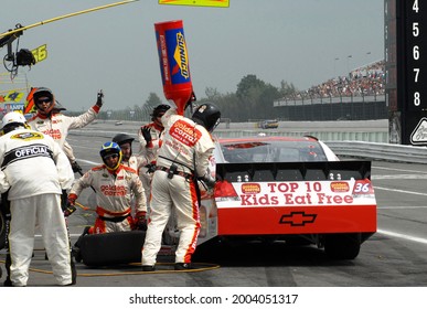 Long Pond, PA, USA - August 7, 2011:  NASCAR Driver Dave Blaney Makes A Pit Stop During The 2011 NASCAR Good Sam RV Insurance 500 At Pocono Raceway In Pennsylvania.