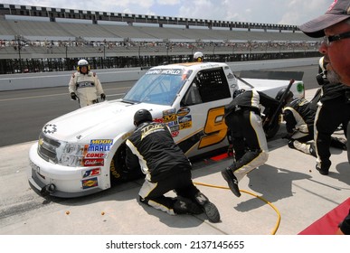 Long Pond, PA, USA - August 4, 2012: Race Driver Ron Hornaday Jr Makes A Pit Stop During A NASCAR Camping World Truck Series Race At Pocono Raceway In Pennsylvania.