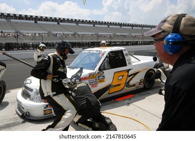 Long Pond, PA, USA - August 4, 2012: Race Driver Ron Hornaday Jr. Makes A Pit Stop During A NASCAR Camping World Truck Series Race At Pocono Raceway In Pennsylvania.