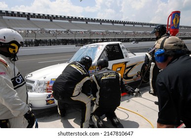 Long Pond, PA, USA - August 4, 2012: Race Driver Ron Hornaday Jr. Makes A Pit Stop During A NASCAR Camping World Truck Series Race At Pocono Raceway In Pennsylvania.