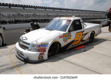 Long Pond, PA, USA - August 4, 2012: Race Driver Ron Hornaday Jr. Makes A Pit Stop During A NASCAR Camping World Truck Series Race At Pocono Raceway In Pennsylvania.