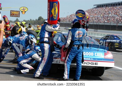Long Pond, PA, USA - August 5, 2007: Race Driver Kurt Busch Makes A Pit Stop During A NASCAR Cup Series Event At Pocono Raceway In Pennsylvania.
