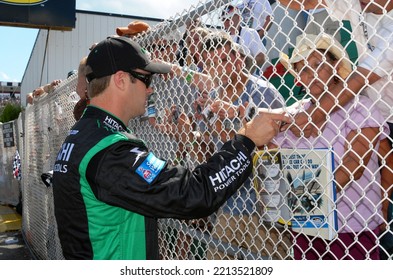 Long Pond, PA, USA - August 1, 2008: Race Driver Travis Kvapil Signs Autographs Prior To Qualifying For A NASCAR Cup Series Event At Pocono Raceway In Pennsylvania.