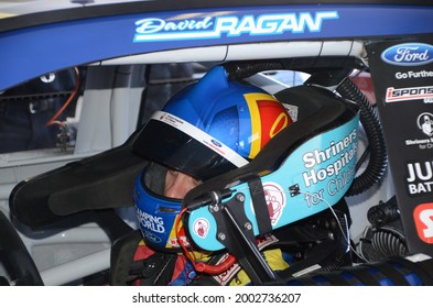 Long Pond, PA, USA - July 29, 2017:  NASCAR Driver David Ragan Sits In His Car During Practice For The 2017 Overton's 400 At Pocono Raceway In Pennsylvania.