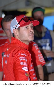 Long Pond, PA, USA - July 29, 2017:  NASCAR driver Kyle Larson waits to practice for the 2017 Overton's 400 at Pocono Raceway in Pennsylvania.