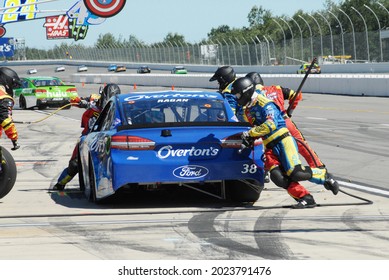 Long Pond, PA, USA - July 30, 2017:  NASCAR Driver David Ragan Makes A Pit Stop During The 2017 Overton's 400 At Pocono Raceway In Pennsylvania.