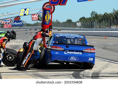 Long Pond, PA, USA - July 30, 2017:  NASCAR Driver David Ragan Makes A Pit Stop During The 2017 Overton's 400 At Pocono Raceway In Pennsylvania.