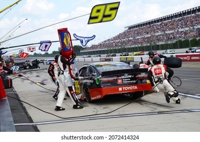 Long Pond, PA, USA - July 28, 2019:  NASCAR Driver Matt DiBenedetto Makes A Pit Stop During A NASCAR Cup Series Race At Pocono Raceway.