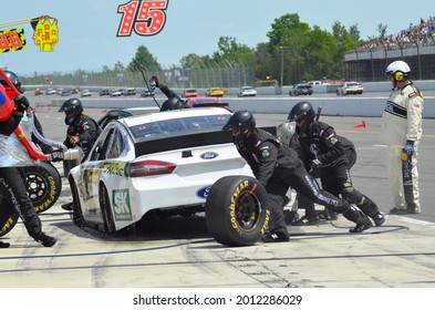 Long Pond, PA, USA - June 8, 2014:  NASCAR Driver Travis Kvapil Makes A Pit Stop During The 2014 NASCAR Pocono 400 At Pocono Raceway In Pennsylvania.