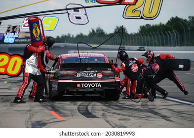 Long Pond, PA, USA - June 27, 2021:  NASCAR Driver Christopher Bell Makes A Pit Stop During The 2021 Explore The Pocono Mountains 350 NASCAR Cup Series Race At Pocono Raceway.