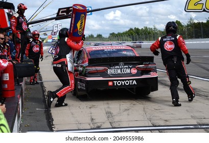 Long Pond, PA, USA - June 26, 2021:  NASCAR Driver Christopher Bell Makes A Pit Stop During The 2021 NASCAR Pocono Organics CBD 325 At Pocono Raceway In Pennsylvania.