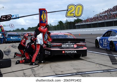 Long Pond, PA, USA - June 26, 2021:  NASCAR Driver Christopher Bell Makes A Pit Stop During The 2021 NASCAR Pocono Organics CBD 325 At Pocono Raceway In Pennsylvania.