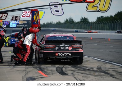 Long Pond, PA, USA - June 27, 2021:  NASCAR Driver Christopher Bell Makes A Pit Stop During The 2021 Explore The Pocono Mountains 350 NASCAR Cup Series Race At Pocono Raceway.