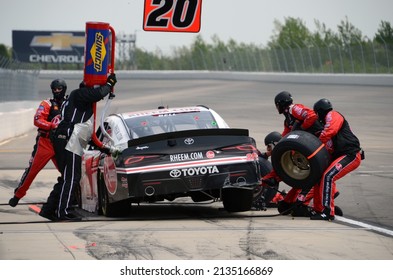 Long Pond, PA, USA - June 1, 2019: Race Driver Christopher Bell Makes A Pit Stop During A NASCAR Xfinity Race At Pocono Raceway In Pennsylvania.