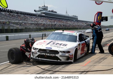 Long Pond, PA, USA - June 1, 2019: Race Driver Cole Custer Makes A Pit Stop During A NASCAR Xfinity Race At Pocono Raceway In Pennsylvania.